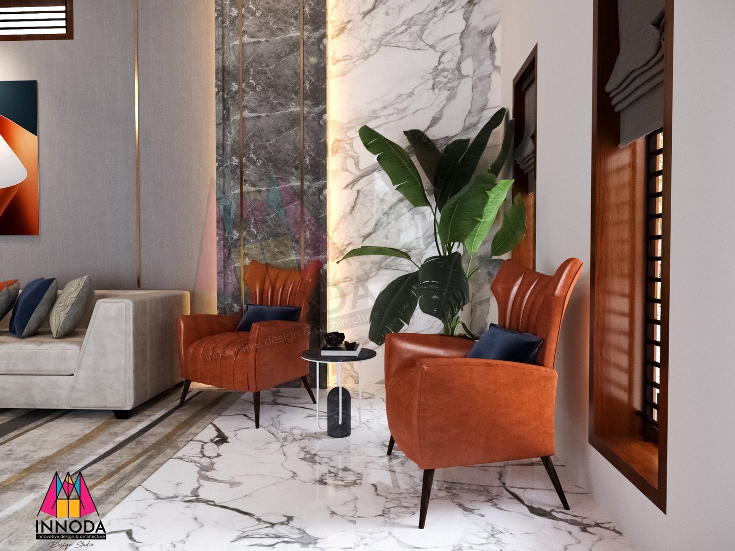 Grand architectural fireplace and floor-to-ceiling drapery